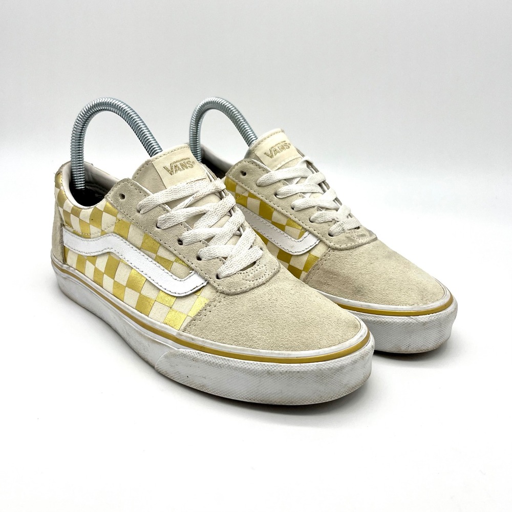 Vans Ward Low Top Checkerboard Skate Shoes Sneakers Casual Gold White 6.5